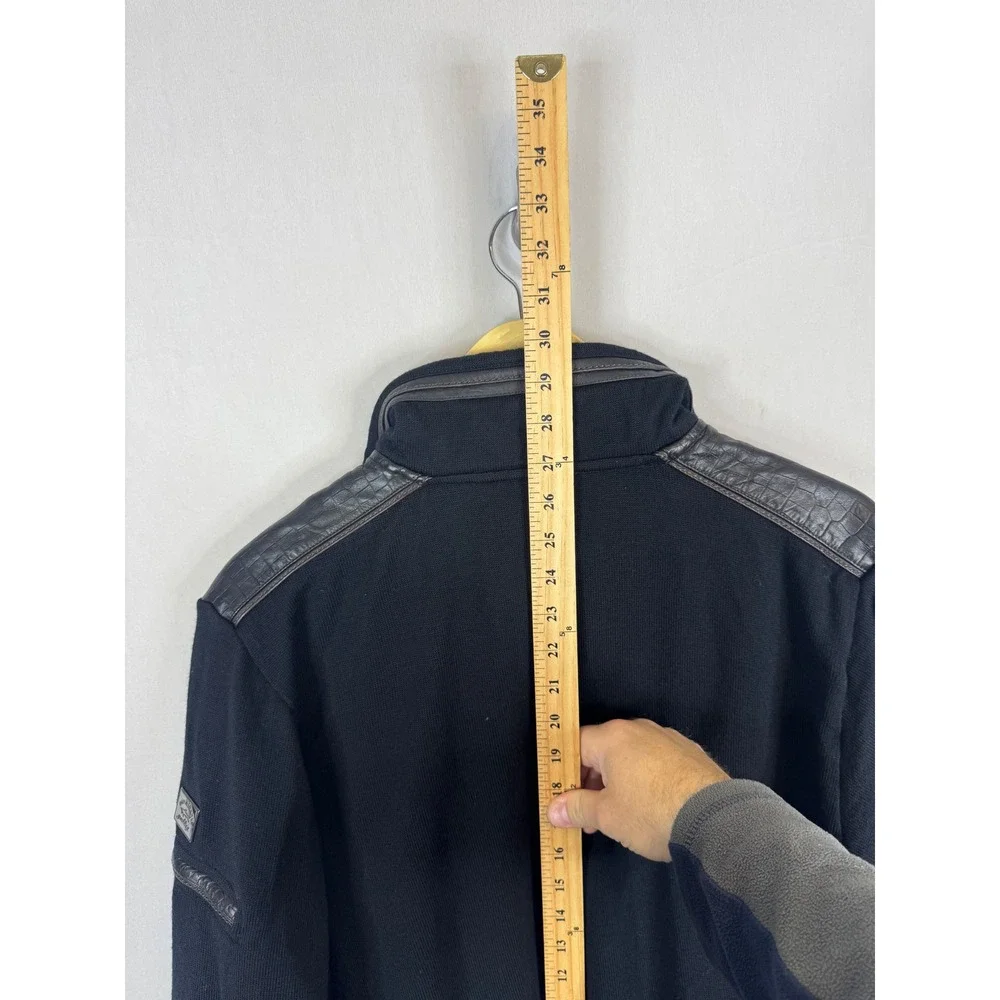 Paul & Shark Yachting Mens Black Wool Quarter Zip Sweater Leather Trim Large
